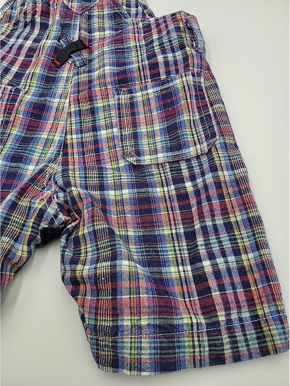OshKosh B'Gosh Boys Size 24 Months Shortalls Blue, Red, White Plaid VTG